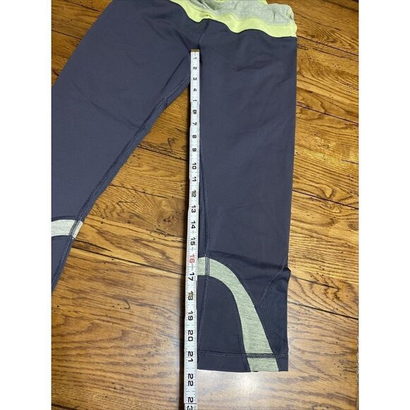 LULULEMON Leggings Sz 10 Lululemon Run Inspire Crop II Soot Quilt Gray/yellow - Picture 5 of 6